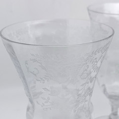 Set of 2 Cambridge Glass Etched Portia Clear Stemmed ICED TEA GOBLETS 7-1/2″H
