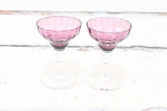 Pair of Amethyst Purple Plum Paneled Optic Cordial, Champagne, Wine Stemmed Glas