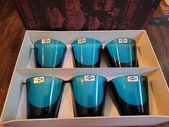 Early NUUTAJARVI NOTSJO KAJ FRANCK 6 Teal Tumblers Set CLEAN Original Box MCM