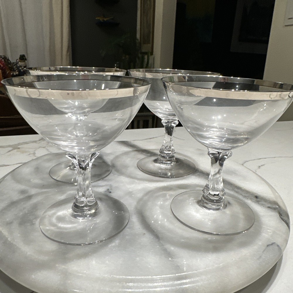 4 Vintage Fostoria Wedding Ring Champagne Cocktail Sherbet Goblets Glasses 4.25”