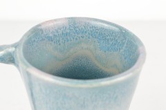 Studio Art Pottery Mug Hand Thrown Signed Ceramic Tall Coffee Cup Purple Teal