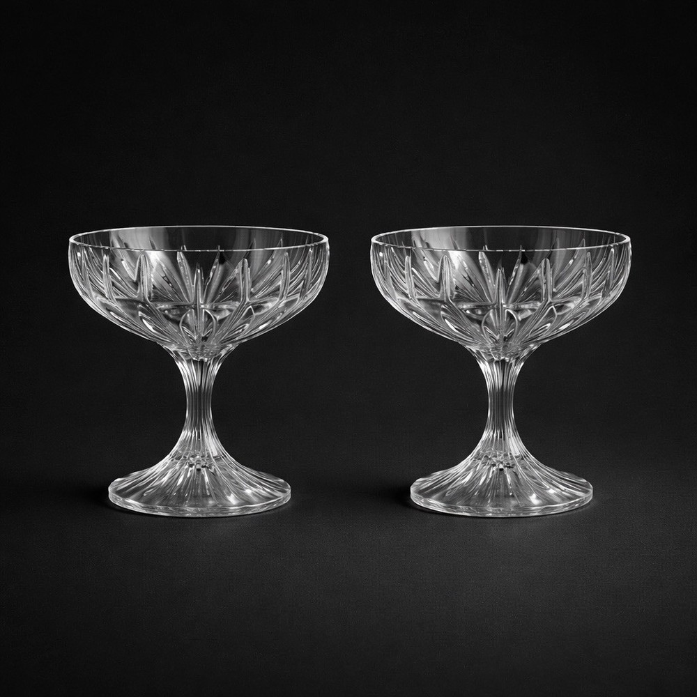 Lot 2 Vintage Mikasa Park Lane Coupe Champagne Sherbet Ribbed Bowl Stem Crystal
