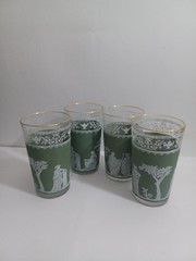 Wedgewood Goldtrim Five Inch Green/White Juice Glasses Set Of Four