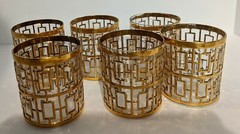 Imperial Glass Shoji Trellis 6 Tumblers 22k Gold 3.5″ Hollywood Regency MCM