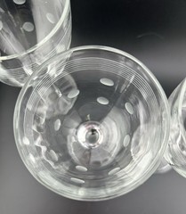 Vintage, Etched, Stripes and Dots, Clear, Stemmed, Glass Cordial, Set of 4