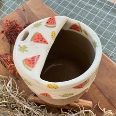 Handmade Ceramic Travel Mug | Hand-Painted Watermelon Design, Reusable To-Go Cup