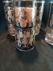 Set Of 5 Vintage George’s Briard High Ball Glasses Black And Gold Egyptian