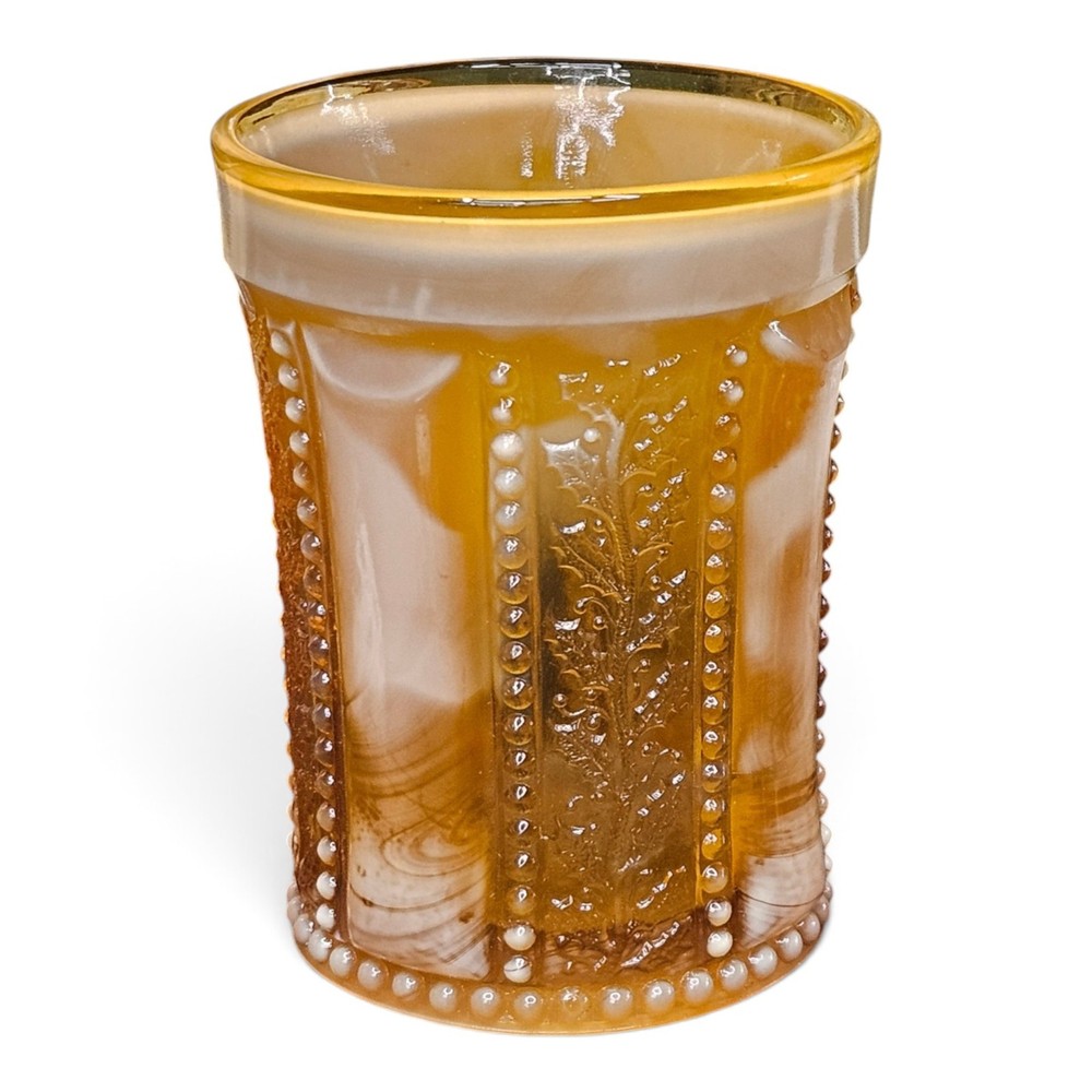 Greentown Glass Holly Amber No. 450 Golden Agate Tumbler EAPG