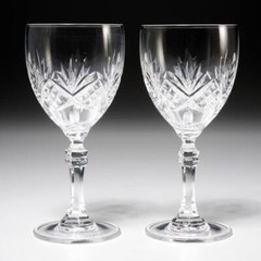 Tiffany and Co Newport Cut Glass Art Deco Wine Glasses 6.5″h Pair A