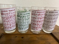 Vintage Hazel Atlas Souvenir State Song Glasses – 5” Tall Set of 4