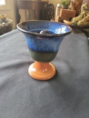 Pythagoras Cup Of Justice Mid Century Danish Blue Green Tan Glase Pre-owned