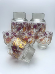Culver Chantilly Rock Glasses Peony F22K Gold Ornate Mid Century 7oz S/6 C76