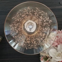 1 Venetian Amber Etched Stem & Leaf Pattern Champagne Glass by Rogaska RARE FIND