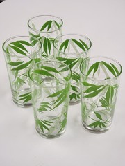 SET/5 VTG 5″ GREEN BAMBOO Drinking Glasses/MCM Barware TIKI/Cocktail Tumblers