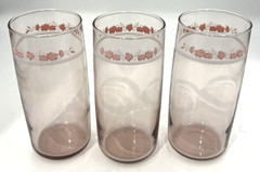 Set of 3 Vintage Anchor Hocking Plaza Primrose Pink Glass Tumblers 16oz 6″ Tall