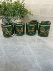 MCM World of Tennis Resort Glasses Set of 6 Green & Gold Barware