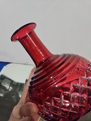 Tumble up Carafe decanter tumbler Cranberry Red Cut to clear Glass JOHN WALSH
