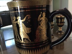 I. Spyropoulos Handmade Greece 24K Gold Black Ceramic 7 pc Greek Set