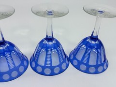 5 Blue Cut To Clear Hand Blown Crystal 4 Oz 4-5/8″ Flared Sherry Wine Glasses