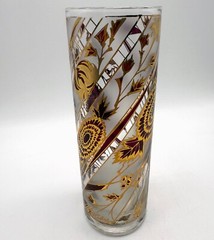 1 Vintage MCM Culver 22k Cranberry Gold Gillt Chrysanthemum Highball Glass Signd