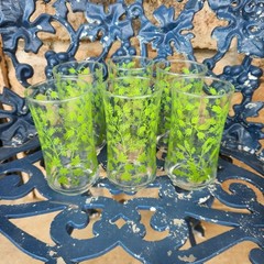1970’s Set of 6 Libbey Green Spring Greenery Tumbler Glass Drinking Glasses