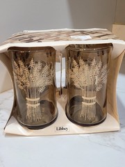 Set Of 4 Fall Autumn Libbey Franco Wheat Sheaf Pattern Glasses VTG Beverage NIB