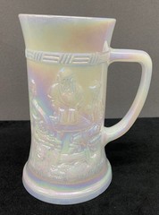 Federal Iridescent Carnival Glass White Beer Stein Tavern Scene Mug 10oz
