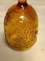 LE Smith Amber Glass Goblet Relief Vine And Grapes Scarce