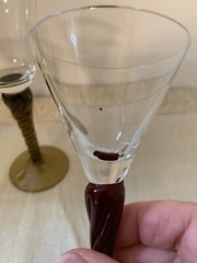 Vintage Blown Glass Amber/Red/ Twisted Stems Aperitif Cordial Glass 5.25” Set 3