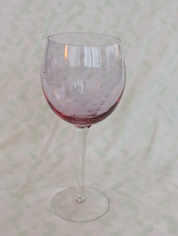 Glass Goblet With Etched Lavendar Bowl And Clear Stem