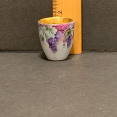 hand painted Signed Rosemarie Radmaker tasting cup Gold Luster Grapes Vine