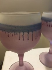 Vtge Frosted Hebron Glass Drip Purple Pedestal Hand Painted Wine/Cordial Set-4
