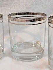 4 Pure Platinum Trim Cocktail Old Fashioned Crystal Glasses Versailles Italy