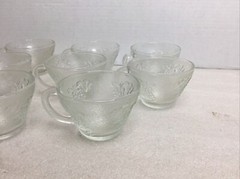 Vintage Glass Punch Bowl Cups (Set Of 8) Grape Design