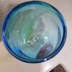 2 Hand Blown Art Glass Blue W/Swirling Pattern Wine Goblets 8 in Tall 3 in Wide