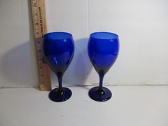2- Vintage Cobalt Blue Glass Libbey Premire Wine / Water Goblets Short Stem 7″