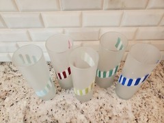 Set of 5 Vintage Libbey Candy Stripe Frosted Tom Collins Iced Tea Glasses