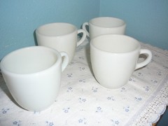 4 VGT CORNING MILITARY MILK GLASS MESS HALL CUP MUG REG GLASSBLOWER LOGO NICE