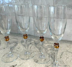 Vtg Champagne Flutes Gold Ball Stem Cristal D’Arques Durand Cortina Wedding Set