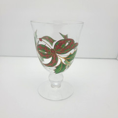 Set of 2 Holiday Plaid Ribbon Iced Tea wine water Glasses Goblet 5 5/8″