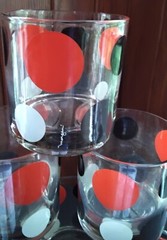 Set Of 6 Morgan MCM Polka-dot Lowball Glasses Red Black White Polka-dots