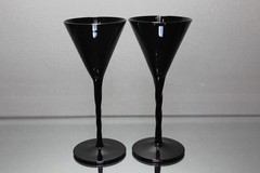 Two (2) Twist Stem Jet Mikasa Braid Black Cordial Glasses Onyx 1986 – 1987 MINT
