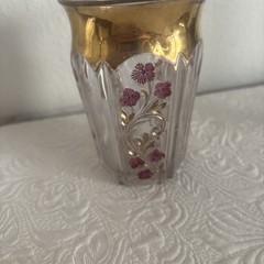 Indiana Glass Company Floral Tumbler Cup Gold Rim 4 1/4”