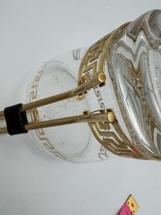 Set Of 6 VTG Libbey glass cups gold Greek key design and metal handles Hollywood