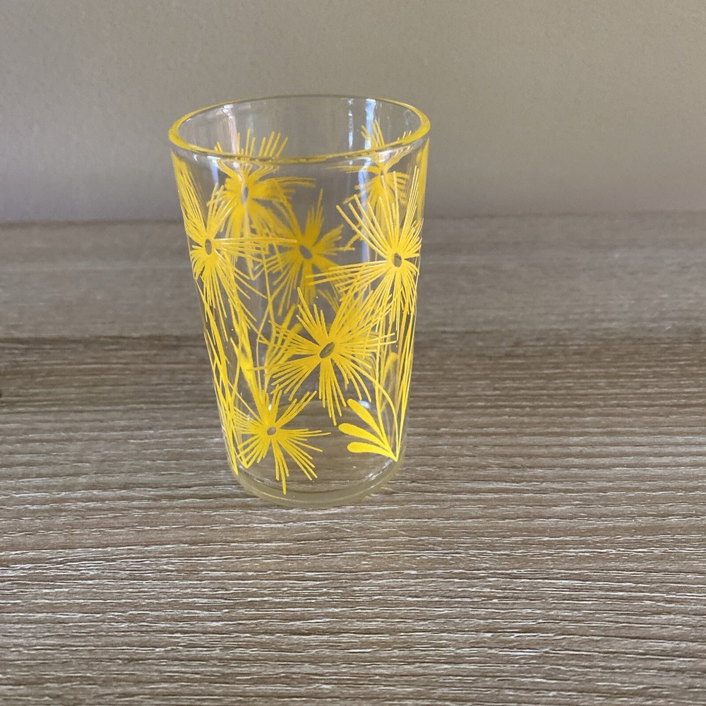Vintage Swanky Swigs 3 1/2″ Glass Yellow Flowers Good Condition