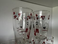 Vintage Amish Folk Art Tumbler Juice Glasses Set of 5 ~ Horse and Buggy