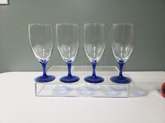 Set of 4 Vintage Libbey Glass Domaine Blue Iced Tea Goblets 7 3/4″ Tulip Stem