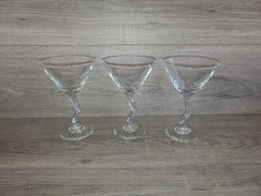 3 Libbey Z Stem Clear Martini Glasses Crooked Cocktail Cosmopolitan Glass Set