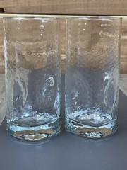 Set of 2 Vintage Libbey Crisa Clear Dimpled Pinched Grip Glass Tumblers 16 Oz