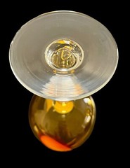 Set Of 2 Vintage Hand Blown Amber Art Glass 8” Wine Goblets Red & Yellow Accents